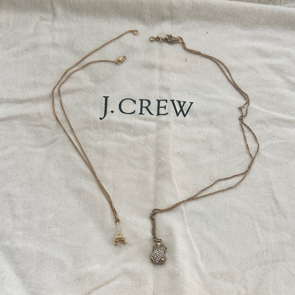 J. Crew Gold Necklace with Eiffel Tower and Owl Charms